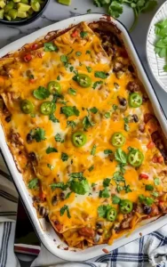 Rindfleisch-Enchilada-Auflauf mit Käse und frischen Zutaten