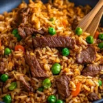 Rindfleisch-Friedreis mit knusprigen Zutaten und delikatem Geschmack