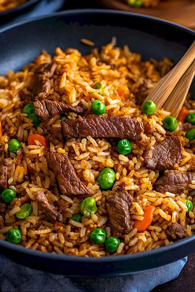 Rindfleisch-Friedreis mit knusprigen Zutaten und delikatem Geschmack