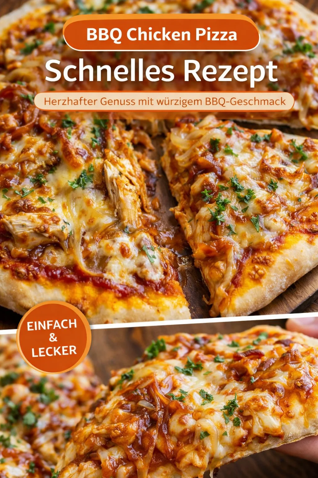 Schnelle BBQ Hähnchenpizza für herzhafte Geschmacksexplosionen - Wenn du Lust auf ein schnelles, herzhaftes Gericht hast, ist diese BBQ Hähnchenpizza genau das Richtige! Mit einer köstlichen Kombination aus rauchiger BBQ-Soße, zartem Hähnchen und geschmolzenem Käse ist sie der perfekte Genuss für jeden Abend. Probiere dieses einfache Rezept aus und beeindrucke deine Familie. Jetzt nachkochen und teilen! #Pizzarezepte #SchnellesEssen #BBQ