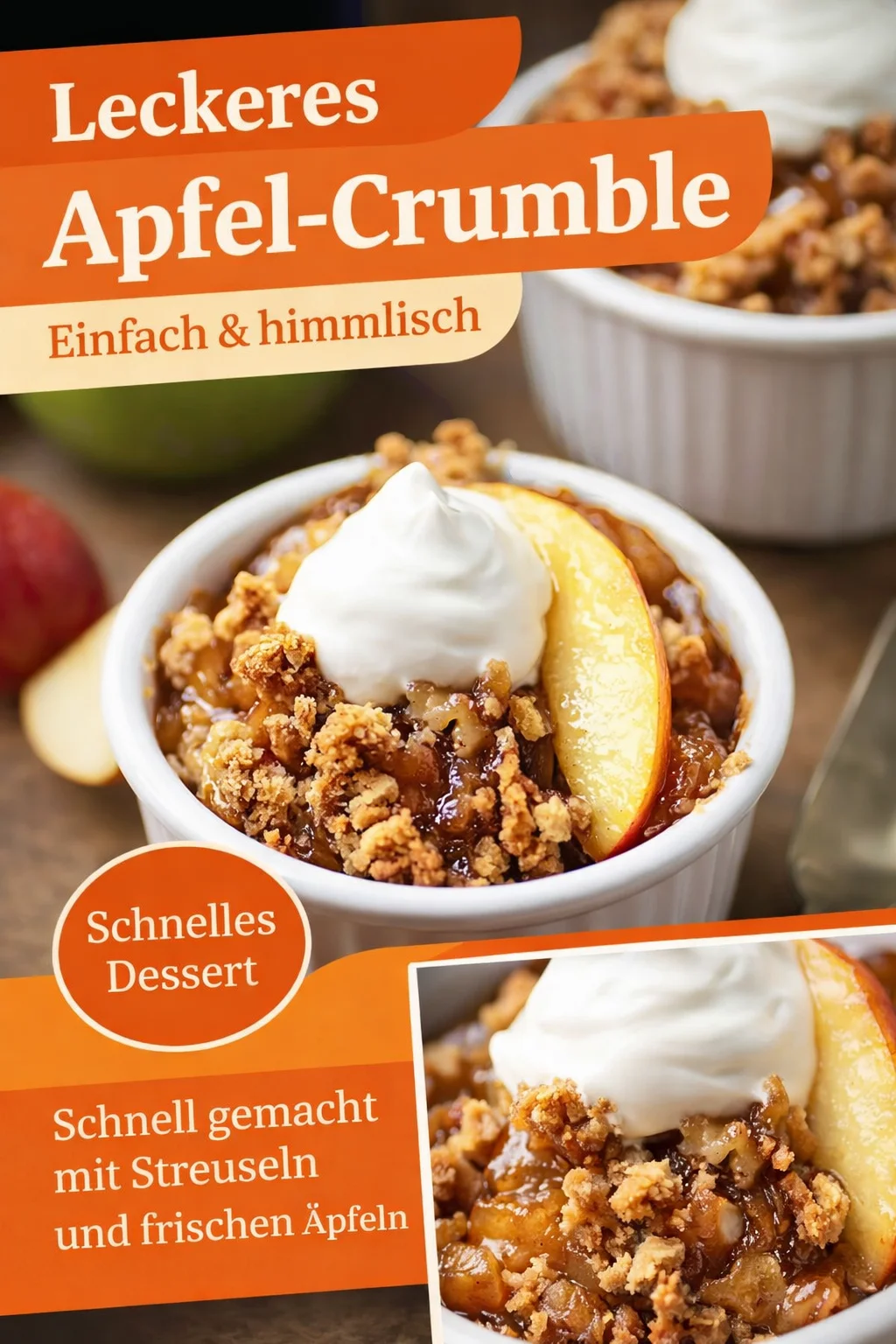 Schneller Apfelauflauf im Airfryer - Einfach und Lecker! - Hast du Lust auf ein schnelles, süßes Dessert? Probiere diesen köstlichen Apfelauflauf aus dem Airfryer! Mit einer knusprigen Haferflocken-Kruste und saftigen Äpfeln ist er in nur 15 Minuten fertig. Perfekt für alle, die wenig Zeit haben, aber nicht auf Genuss verzichten wollen. Lass dir dieses Rezept nicht entgehen und genieße ihn warm mit Vanilleeis! Teile deine Ergebnisse mit uns! #AirfryerRezepte #Apfelauflauf #SchnellesDessert