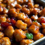 Leckeres überbackenes Süß-Sauer-Hühnchen mit buntem Gemüse