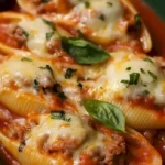 Beef und Käse gefüllte Schalen serviert auf einem Holzbrett.