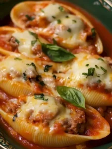 Beef und Käse gefüllte Schalen serviert auf einem Holzbrett.