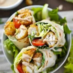 Leckere Hähnchen-Caesar-Wraps mit frischen Zutaten auf einem Teller