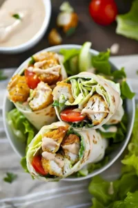 Leckere Hähnchen-Caesar-Wraps mit frischen Zutaten auf einem Teller