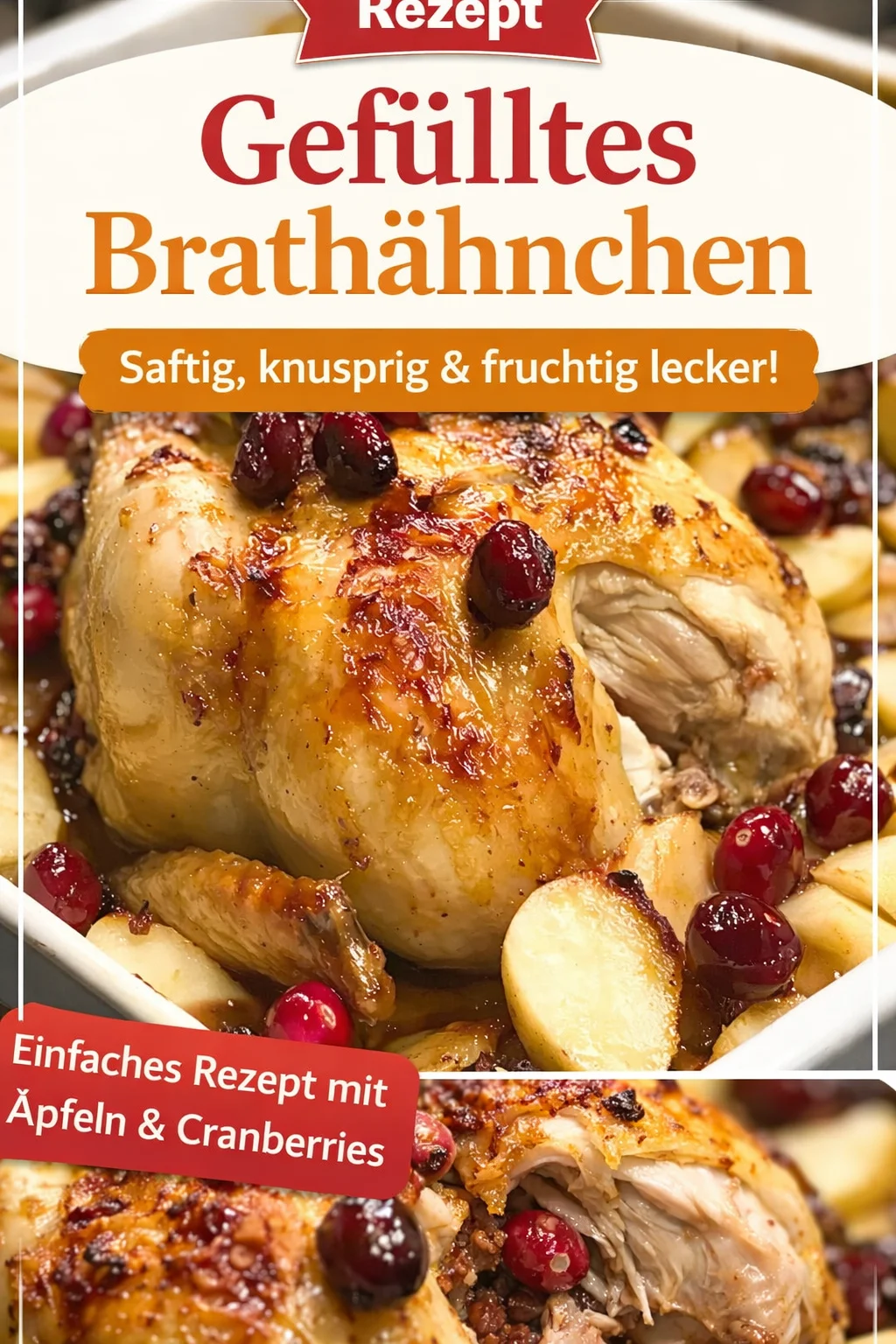 Verführerisches Apfel Cranberry Hähnchen für ein unvergessliches Dinner - Entdecke das köstliche Rezept für Apfel Cranberry Hähnchen, das deine Sinne verführt! Dieser saftige Braten kombiniert zarte Äpfel und frische Cranberries mit goldbraunem Hähnchen. Perfekt für dein nächstes Abendessen mit Familie und Freunden. Bereite es jetzt zu und lass dich von den Aromen begeistern! Klicke auf 'Pin' und teile das Rezept! #Hähnchenrezept #AbendessenIdeen #KochenMitLiebe