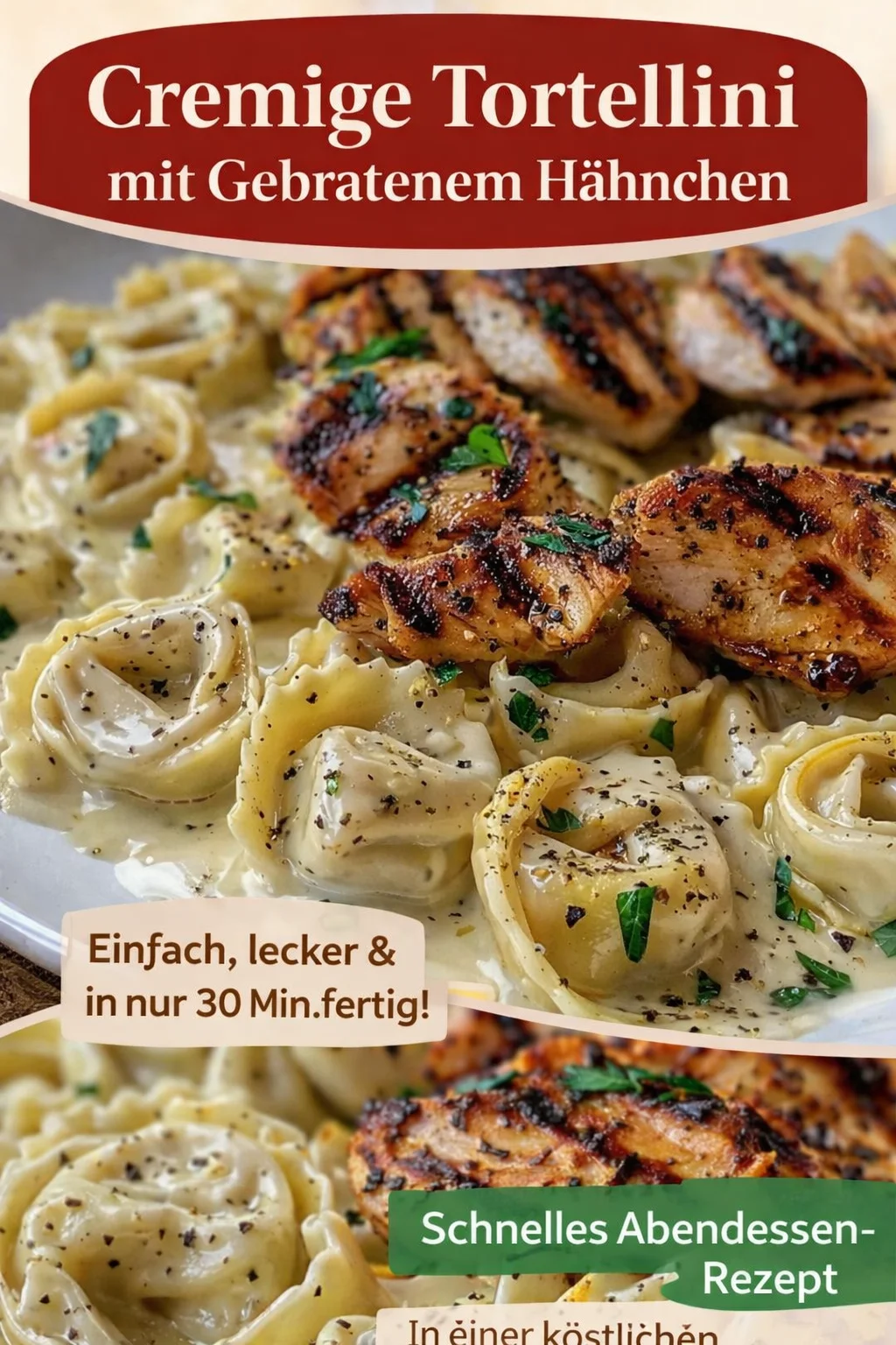 Asiago Tortellini Alfredo mit gegrilltem Hähnchen - Ein Fest für den Gaumen! - Entdecken Sie die Freude am Kochen mit unserem Rezept für Asiago Tortellini Alfredo! Die Kombination aus zarten Tortellini, cremiger Alfredo-Sauce und saftigem, gegrilltem Hähnchen wird Ihren Abend zu einem unvergesslichen Erlebnis machen. Perfekt für ein schnelles Abendessen, das die ganze Familie begeistert! Probieren Sie es aus und verbinden Sie Genuss mit Leichtigkeit. #Tortellini #DinnerInspiration #EssenMitGenuss
