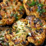 Gegrilltes Blumenkohlsteak serviert mit frischen Kräutern