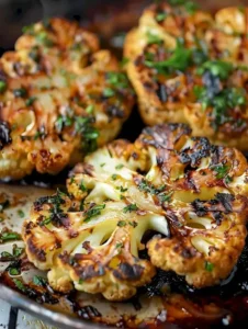 Gegrilltes Blumenkohlsteak serviert mit frischen Kräutern