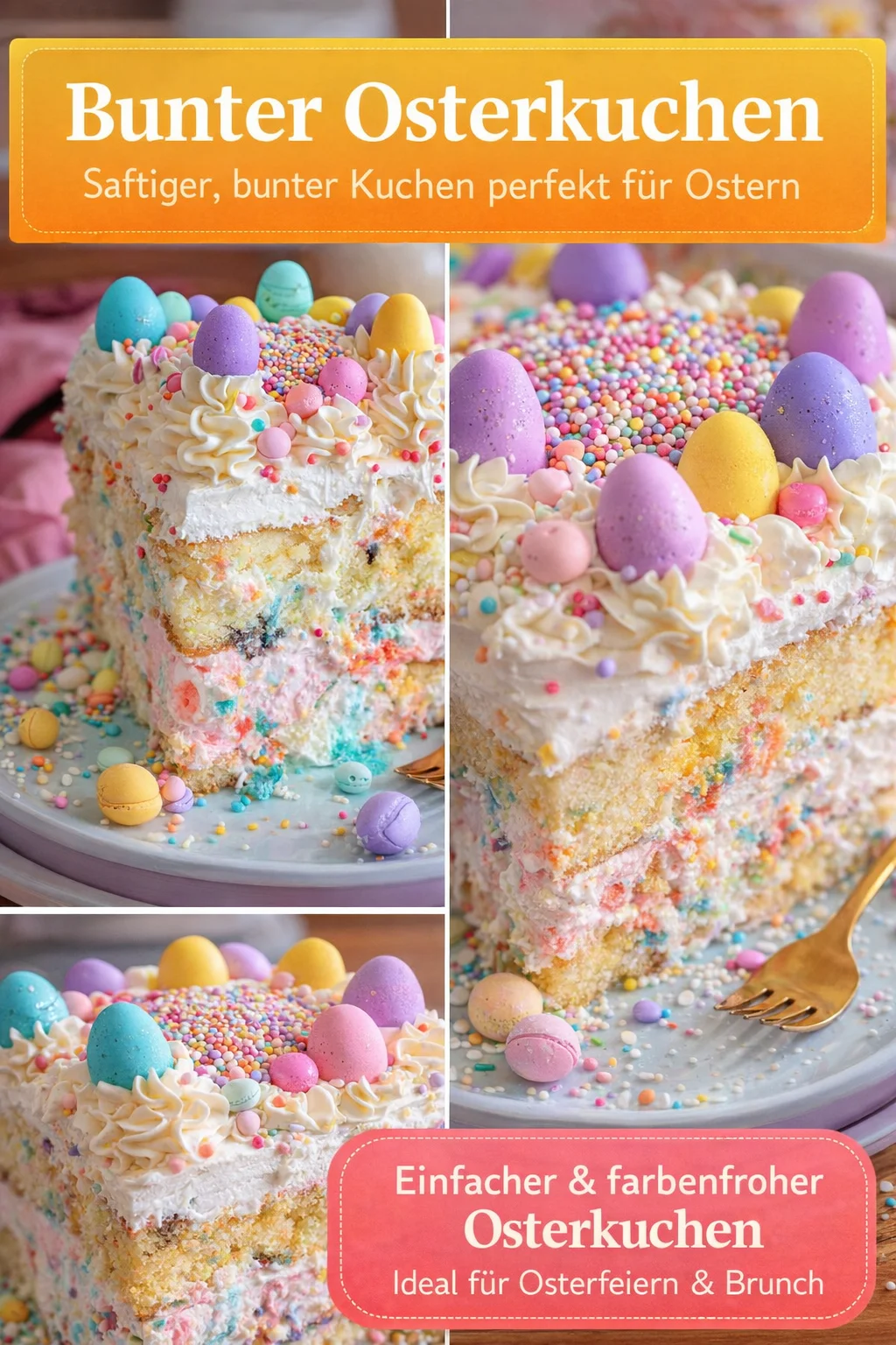 Bunter Osterkuchen: Ein fröhlicher Genuss für die Osterzeit - Entdecken Sie den Bunter Osterkuchen - ein frühlingshaftes Rezept, das perfekt für Ostern oder Ihre Kaffeetafel ist. Mit leuchtenden Farben und köstlicher Quarkfüllung wird dieser Kuchen Ihre Gäste begeistern. Erfahren Sie Schritt für Schritt, wie Sie ihn einfach zubereiten können. Probieren Sie es aus und bringen Sie die Osterfreude in Ihr Zuhause! #Osterkuchen #Frühlingsrezepte #Backen