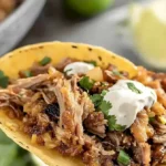 Zart zubereitete Carnitas mit frischen Zutaten und Gewürzen