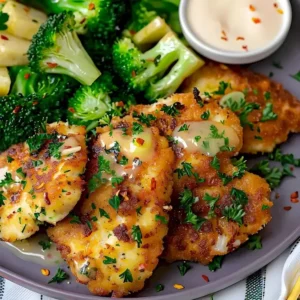 Chopped Chicken Schnitzel mit Broccoli auf einem Teller