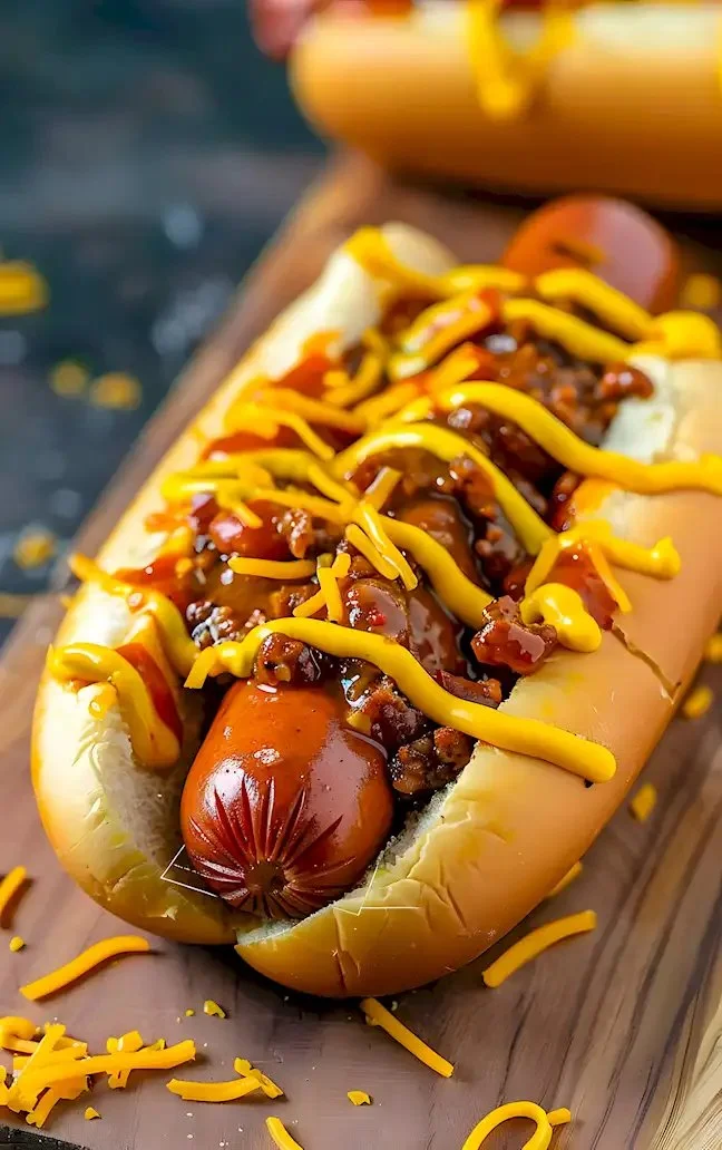 Leckere Coney Sauce für Hot Dogs auf einem Grillteller