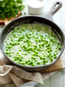 Schüssel mit cremigen Creme-Erbsen auf einem Tisch