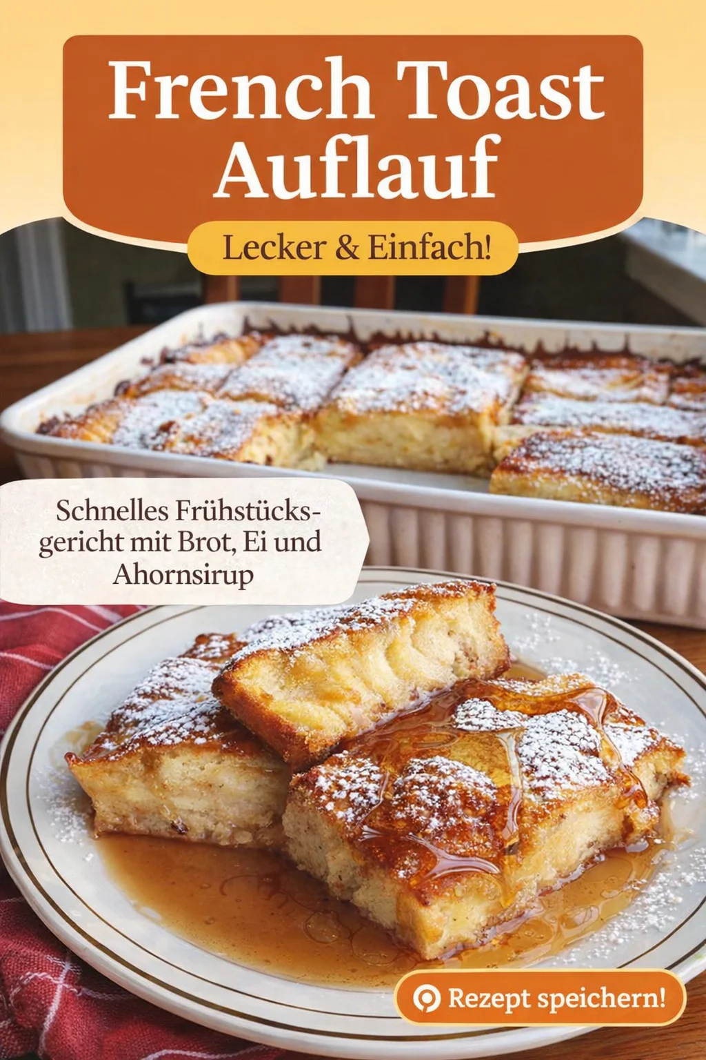 Das beste French Toast Auflauf Rezept für ein himmlisches Frühstück - Verwandle dein Frühstück mit dem ultimativen French Toast Auflauf! Super einfach zuzubereiten, cremig und fluffig – ein wahrer Genuss für die ganze Familie. Ideal für besondere Anlässe oder einfach zum Verwöhnen am Wochenende. Probiere es aus und überzeuge dich selbst! Teile dein Ergebnis mit #FrenchToastAuflauf #FrühstücksGenuss!