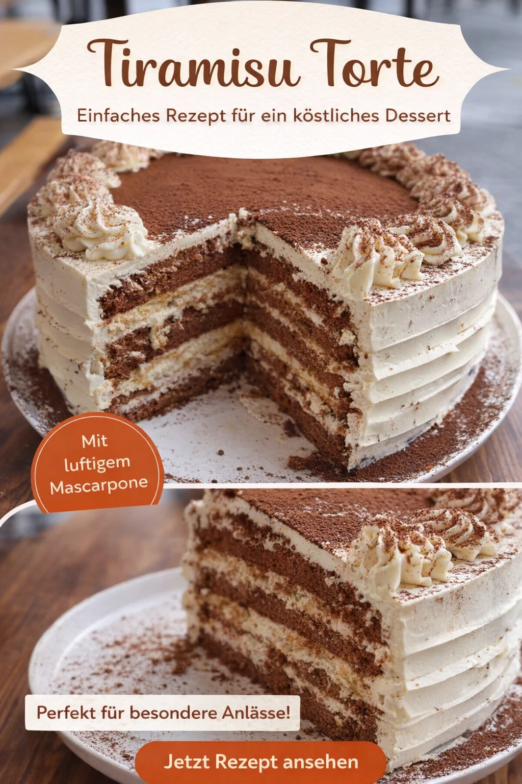 Der perfekte Tiramisu Kuchen – einfach und unwiderstehlich lecker! - Lasse dich von diesem traditionellen Tiramisu Kuchen begeistern! Mit einer cremigen Mascarponefüllung und schokoladigem Kakao ist dieser Kuchen das ideale Dessert für jede Feier. Bereite ihn heute zu und genieße die Erinnerungen an unvergessliche Familienmomente. Lade deine Freunde ein und teile dieses köstliche Rezept! #Tiramisu #KuchenRezepte #Dessert