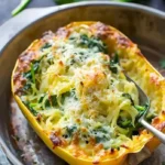 Einfache Käsegefüllte Spaghetti-Kürbis mit Käse und Gewürzen gefüllt