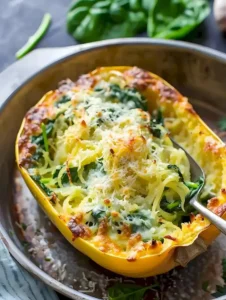 Einfache Käsegefüllte Spaghetti-Kürbis mit Käse und Gewürzen gefüllt