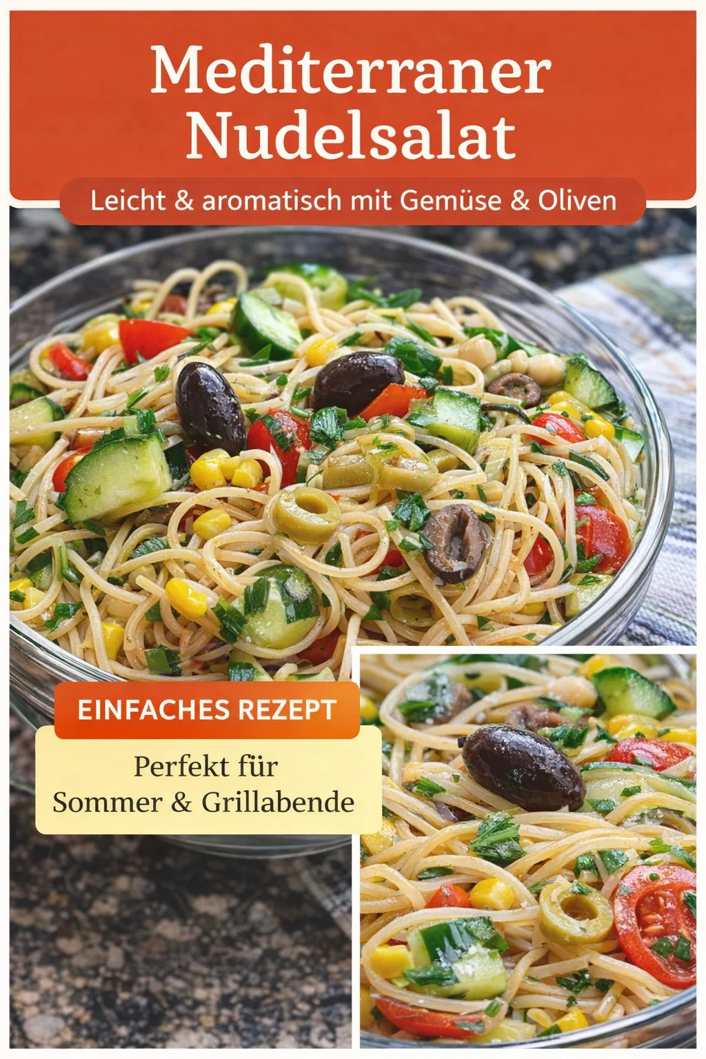 Erfrischender California Spaghetti-Salat: Ideal für heiße Tage - Entdecke den perfekten California Spaghetti-Salat für warme Tage oder als schnelle Grillbeilage! Diese köstliche Pasta-Delikatesse überzeugt mit bunter Vielfalt und cremigem Dressing. Probiere es aus und überrasche deine Gäste! Lass den Salat für perfekte Aromen einfach ziehen. Hol dir jetzt das Rezept! #SpaghettiSalat #Grillbeilage #SchnelleRezepte