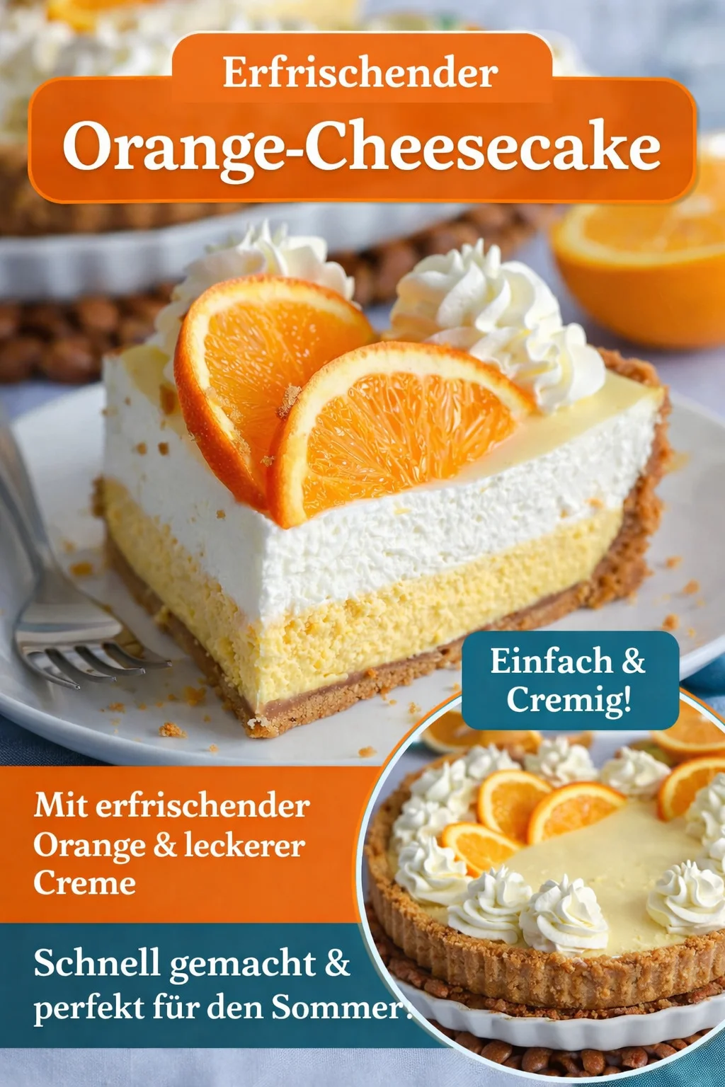 Erfrischender No-Bake Orange Creamsicle Käsekuchen für warme Tage - Entdecken Sie dieses köstliche No-Bake Rezept für einen Orange Creamsicle Käsekuchen, der perfekt zum Teilen mit Familie und Freunden ist. Diese leichte, cremige Nachspeise bringt den erfrischenden Geschmack von Orangen auf Ihren Tisch und ist einfach zuzubereiten. Ideal für warme Tage! Probieren Sie es aus und begeistern Sie Ihre Gäste. Jetzt Rezept entdecken! #Käsekuchen #NoBake #Desserts