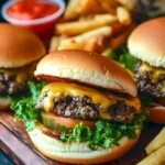 Gehackte Cheeseburger Sliders auf einem Teller serviert