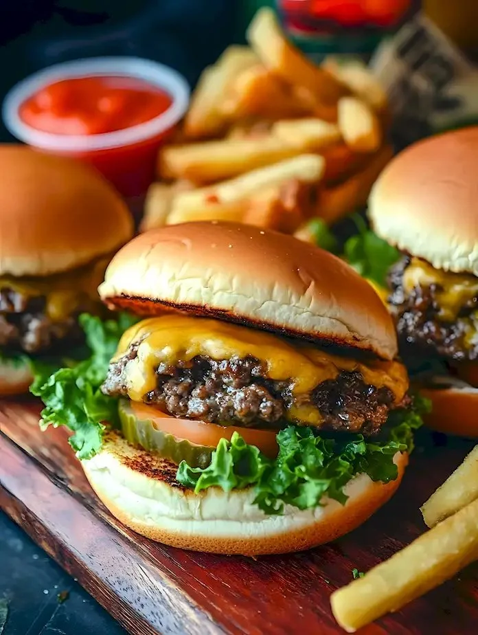 Gehackte Cheeseburger Sliders auf einem Teller serviert
