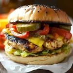 Hähnchen Fajita Burger mit frischem Gemüse und würziger Sauce