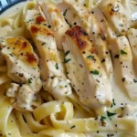 Delikates Hähnchen Fettuccine Alfredo mit cremiger Sauce