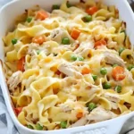 Leckere Hähnchen-Nudel-Casserole frisch aus dem Ofen
