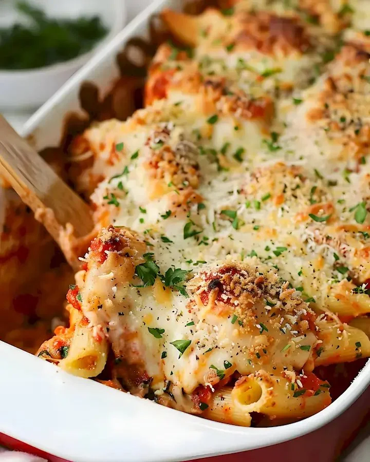 Leckeres Hähnchen Parmesan Casserole frisch aus dem Ofen serviert