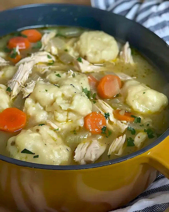 Hähnchen Suppe mit Dampfnudeln in einer Schüssel serviert