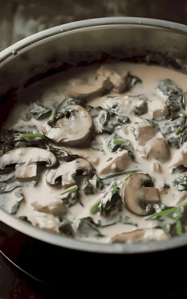Hähnchen und Spinat in cremiger Pilzsauce