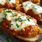 Hähnchenstücke auf Texas Toast mit Sauce und Mozzarella überbacken