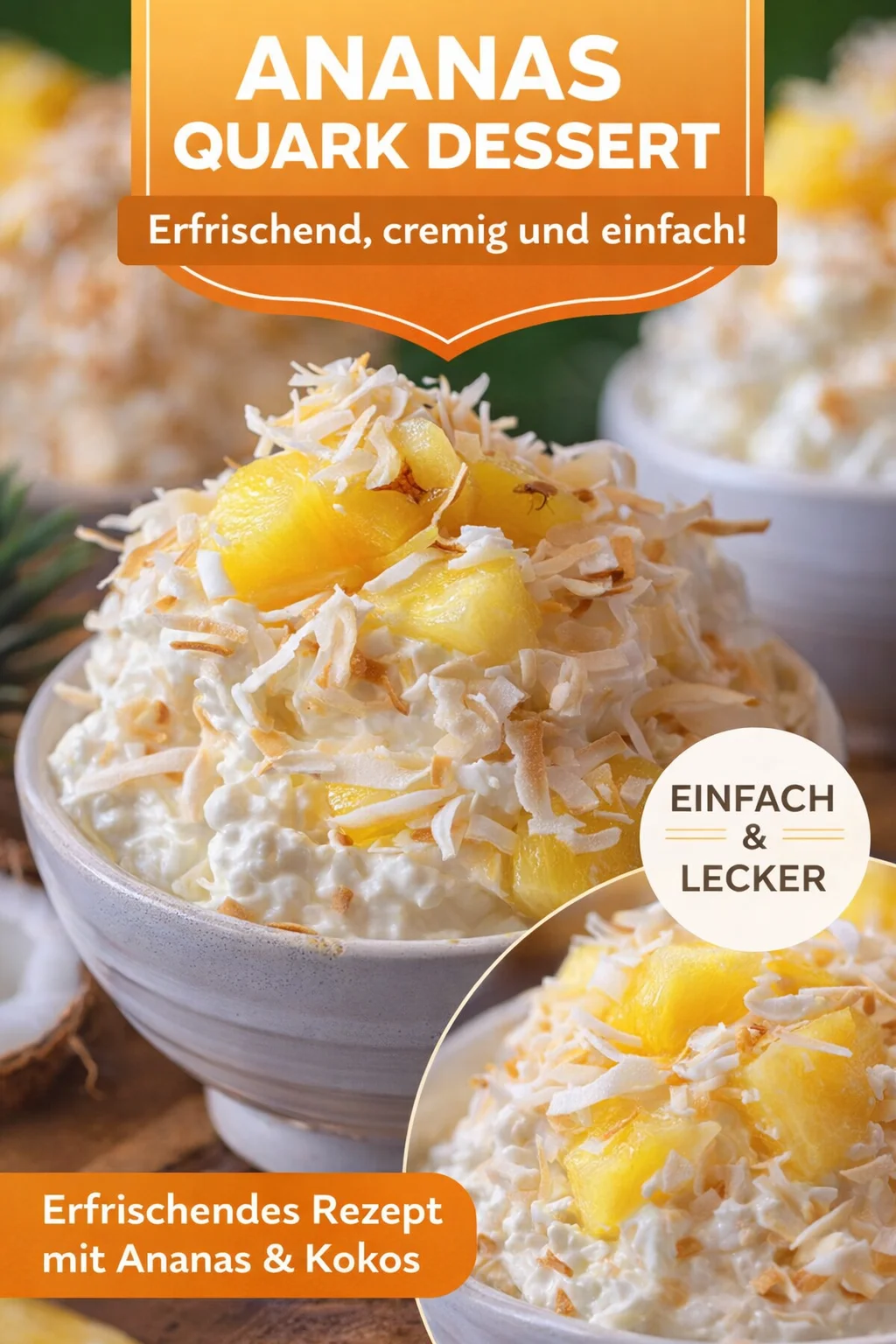 Hawaiianischer Ananas-Kokosfluff für tropische Genussmomente - Lass dich von unserem Hawaiianischen Ananas-Kokosfluff verzaubern! Dieses cremige Dessert kombiniert Quark, Ananas und Kokos für einen unverwechselbaren tropischen Geschmack, der sofort Urlaubsfeeling weckt. Ideal für jede Gelegenheit – erfrischend und einfach zuzubereiten. Perfekt zum Teilen oder für dich selbst. Probiere es jetzt und bring etwas Sonne auf deinen Teller! #Dessert #HawaiianischerFluff #SüßeVerführung