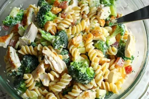 Hühnchen-Brokkolipasta-Salat mit frischem Brokkoli und leckeren Zutaten
