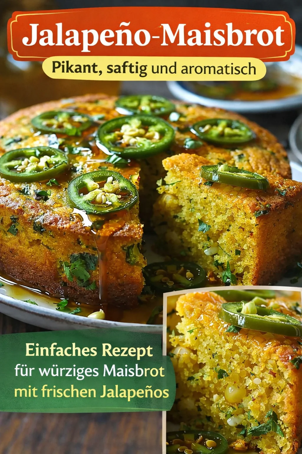 Köstliches Jalapeño-Maisbrot mit erfrischender Limettenhonigglasur - Entdecke das perfekte Rezept für Jalapeño-Maisbrot mit einer leckeren Limettenhonigglasur. Dieses Brot kombiniert die Süße des Maises mit der Schärfe der Jalapeños und der frischen Limette – eine genussvolle Abwechslung! Ideal als Beilage zum Grillen oder zu deinem nächsten Abendessen. Probiere es noch heute aus und verwandle deine Küche in eine Geschmacksoase! #JalapeñoBrot #Backen #LeckereRezepte
