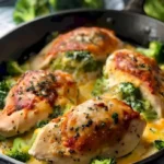 Käse-Broccoli gefüllte Hähnchenbrustfilets auf einem Teller angerichtet