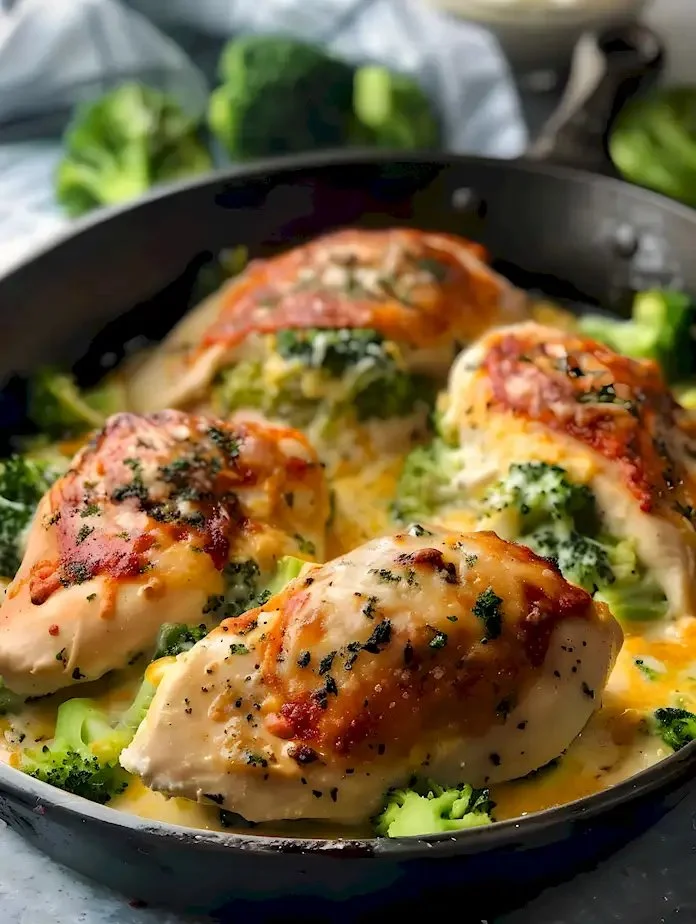 Käse-Broccoli gefüllte Hähnchenbrustfilets auf einem Teller angerichtet