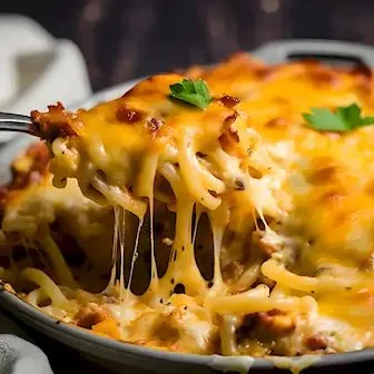 Leckerer Käse-Hühnchen-Spaghetti-Auflauf im Ofen gebacken