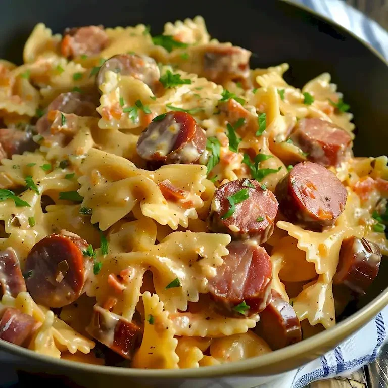 Käse Kielbasa Pasta mit frischen Kräutern und Gewürzen