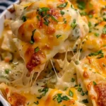 Käse-Pierogi-Auflauf mit geschmolzenem Käse und knuspriger Kruste