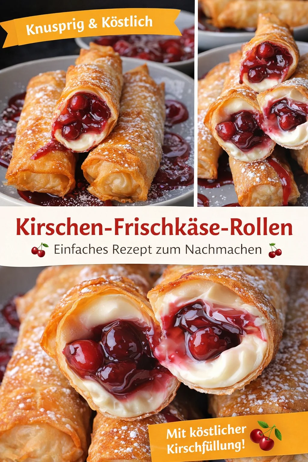 Kirschtorte Käsekuchen Frühlingsrollen: Ein Genuss für jeden Anlass - Entdecke das süße Abenteuer der Kirschtorte Käsekuchen Frühlingsrollen! Diese verführerische Kombination aus saftigen Kirschen und cremigem Käsekuchen verpackt in knusprigem Teig ist ein echter Ohrwurm. Ideal für Feste oder als besonderen Nachtisch. Lass dich von diesem schnellen Rezept inspirieren und zaubere etwas Einzigartiges in deiner Küche! Probiere es jetzt aus und teile deine Kreationen! #Frühlingsrollen #Käsekuchen #Kirschtorte