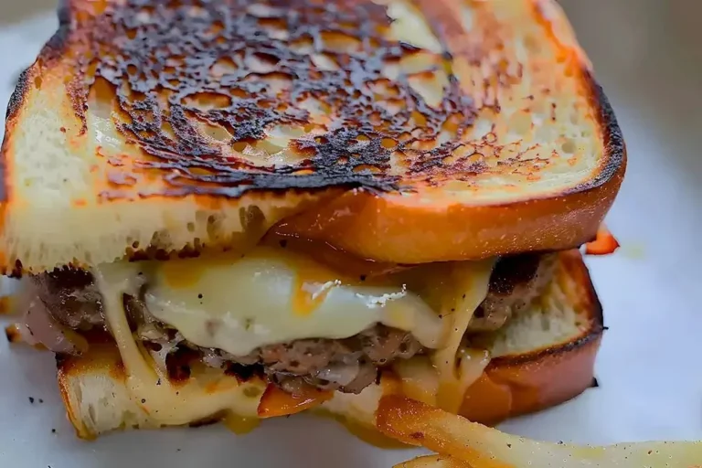 Klassischer Patty Melt mit Rindfleisch, Käse und knusprigem Brot.
