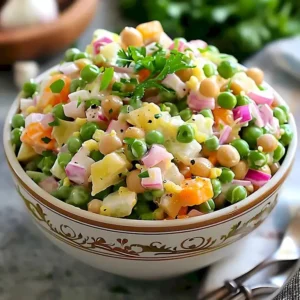 Klassischer süßer Erbsensalat mit frischen Erbsen und würzigen Zutaten