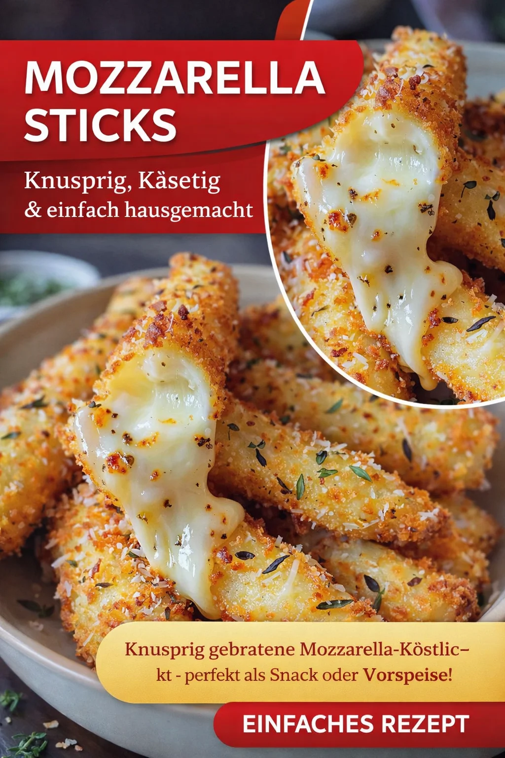 Leckere Klebrige Mozzarella-Sticks für jeden Anlass genießen - Erschaffe den perfekten Snackmoment mit unseren Klebrigen Mozzarella-Sticks. Einfach zuzubereiten und unwiderstehlich köstlich – ideal für einen entspannten Abend mit Freunden oder als Fingerfood auf deiner nächsten Feier! Folge dem einfachen Rezept und genieße die Kombination aus knuspriger Panade und cremigem Käse. Probiere es jetzt aus und verwöhne deine Gäste! #snackideen #rezepte #MozzarellaSticks