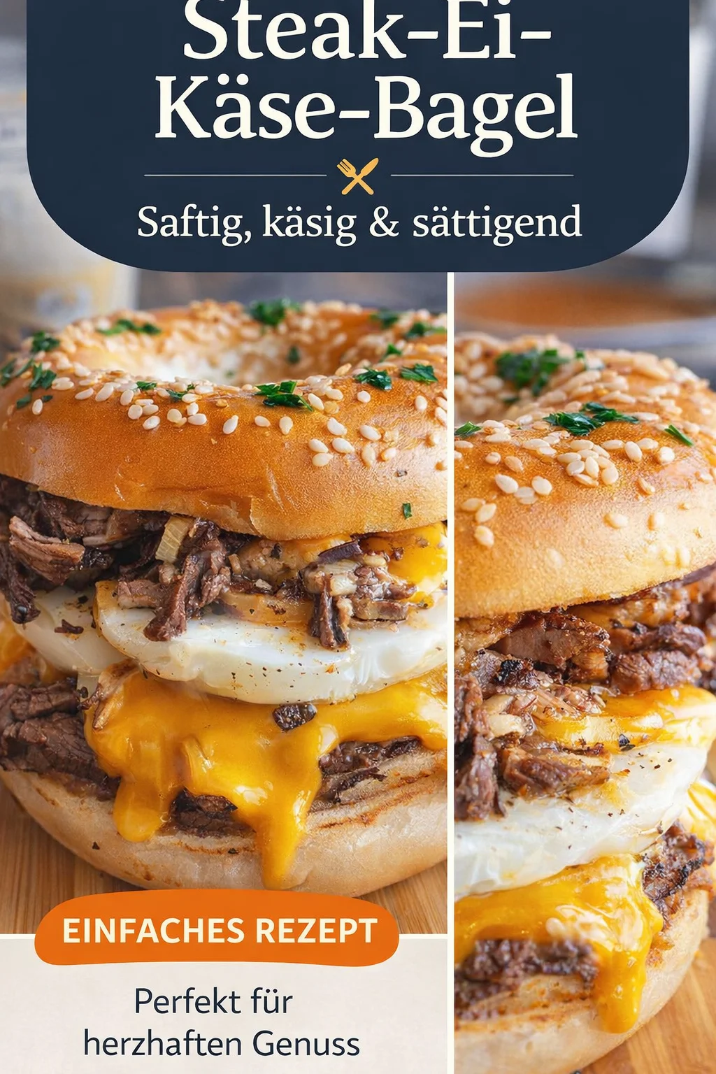 Leckere selbstgemachte Steak Egg Cheese Bagel für dein Frühstück - Lust auf ein unvergessliches Frühstück? Probiere diesen homemade Steak Egg Cheese Bagel! Einfach selbst zu machen und perfekt für jeden, der die McDonald's-Version liebt. Mit frischem Rindersteak, saftigen Eiern und schmelzendem Cheddar wird dieses Rezept dein neuer Frühstücksliebling. Lass dir das nicht entgehen! Teile es mit Freunden und genieße! #Frühstücksrezepte #EinfacheGerichte #Selbstgemacht