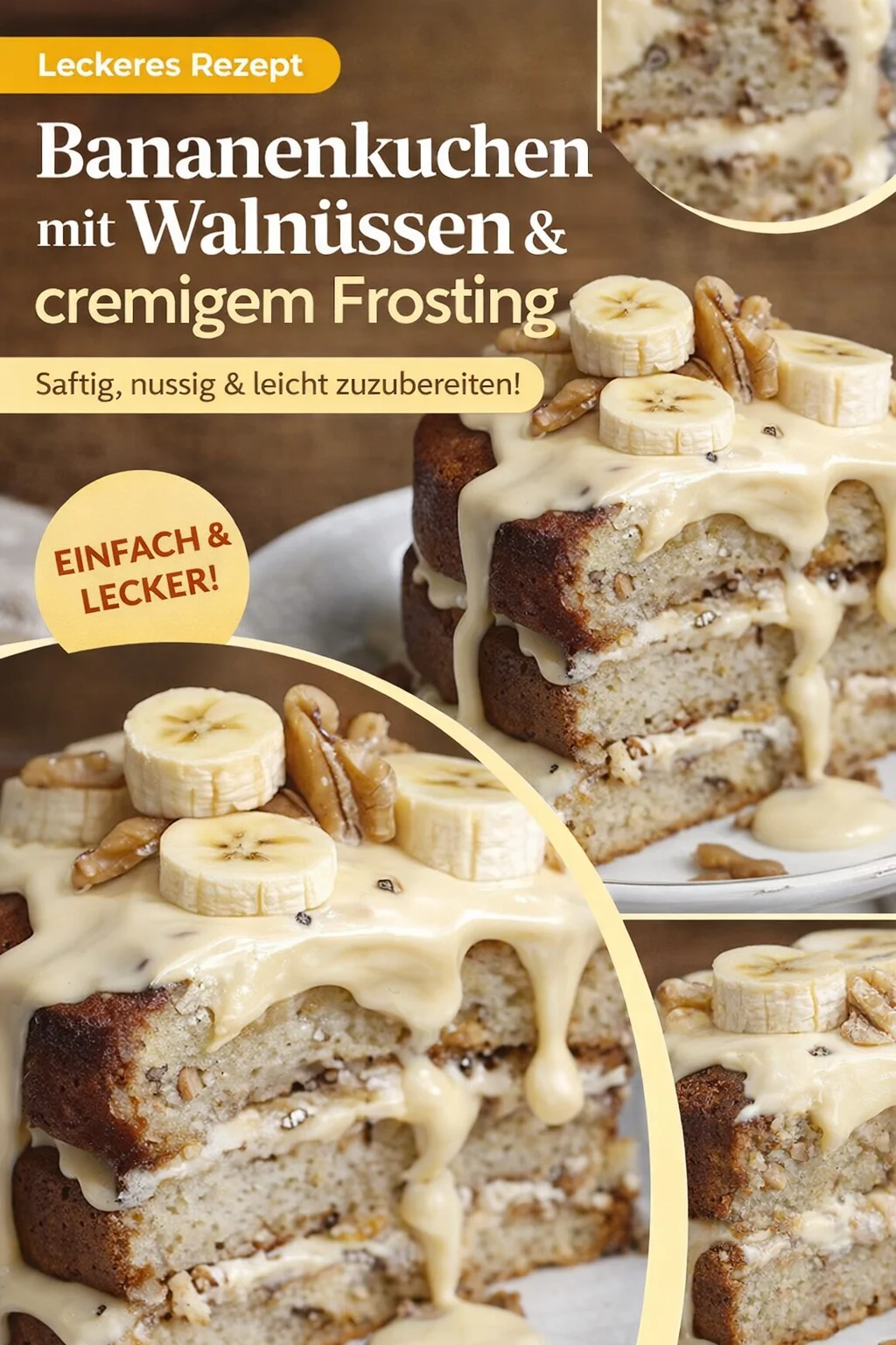 Saftiger Bananenkuchen mit cremigem Frischkäse-Frosting selber machen - Entdecke unser Rezept für einen saftigen Bananenkuchen mit köstlichem Frischkäse-Frosting. Dieser Kuchen ist einfach zuzubereiten und perfekt für jeden Anlass. Perfekt zum Teilen oder als süßer Genuss für dich selbst! Probiere es aus und bringe deine Backkünste auf das nächste Level. Hol dir die Details und starte dein Backvergnügen jetzt! #Bananenkuchen #KuchenRezepte #Backen