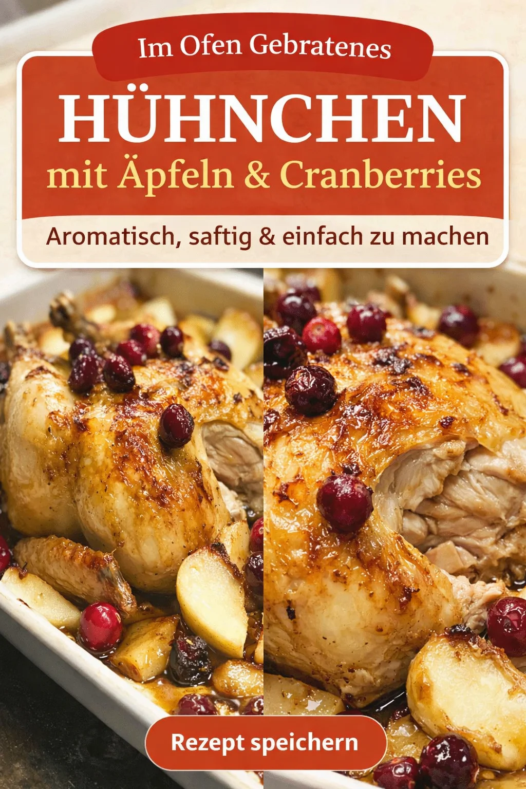 Saftiges Apfel Preiselbeer Hähnchen: Ein einfaches Familiengericht - Entdecke das köstliche Rezept für Apfel Preiselbeer Hähnchen – perfekt für ein Familienessen! Mit nur wenigen Zutaten zauberst du ein saftiges und aromatisches Gericht, das alle begeistern wird. Lass dein Zuhause duften und genieße die Zeit mit deinen Liebsten. Probiere es noch heute aus und bringe den Geschmack von Zuhause auf deinen Tisch! #Hähnchen #Familienessen #Rezeptideen