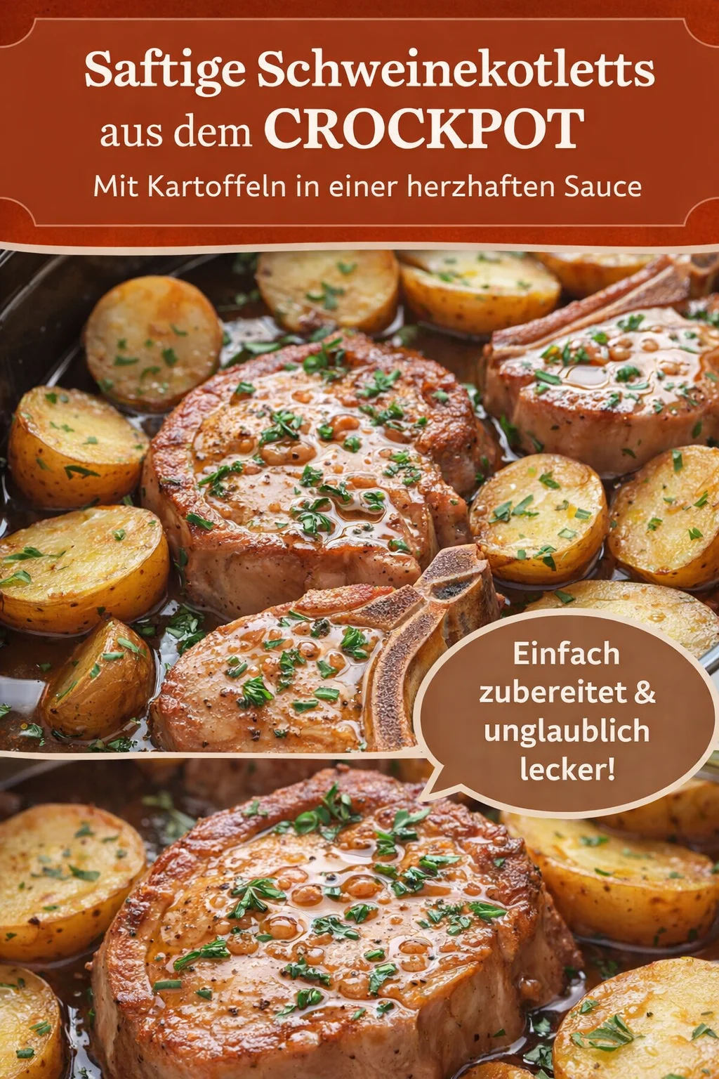 Unwiderstehliche Crockpot Ranch-Schweinekoteletts mit Kartoffeln für deine Familie - Entdecke, wie einfach du mit diesem Rezept für Crockpot Ranch-Schweinekoteletts und Kartoffeln ein köstliches Familienessen zaubern kannst! Die Verbindung aus zarten Koteletts und aromatischen Kartoffeln begeistert Groß und Klein. Perfekt für einen entspannten Abend! Probiere es aus und teile dein Ergebnis! #CrockpotRezepte #Familienessen #Schweinekoteletts